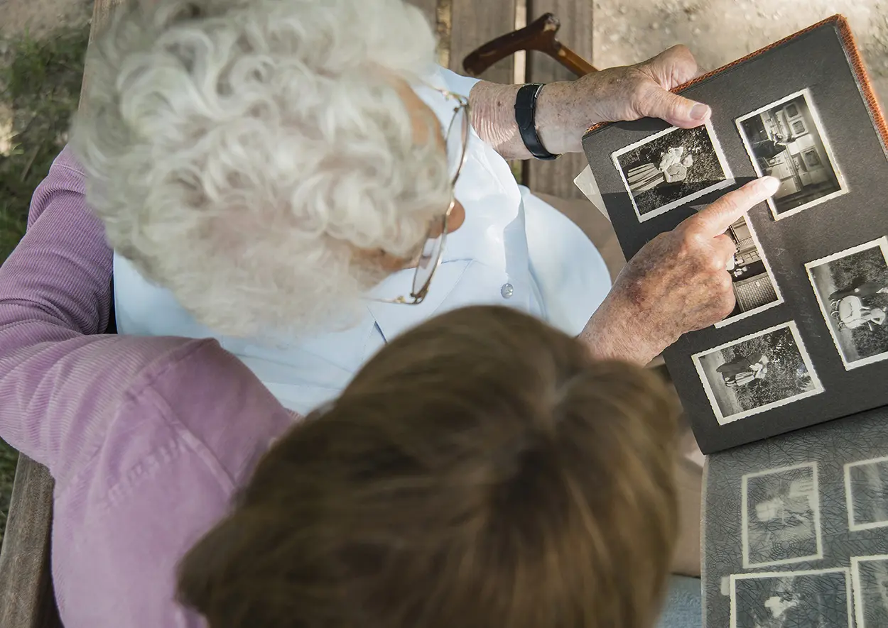 Woman looking at photos